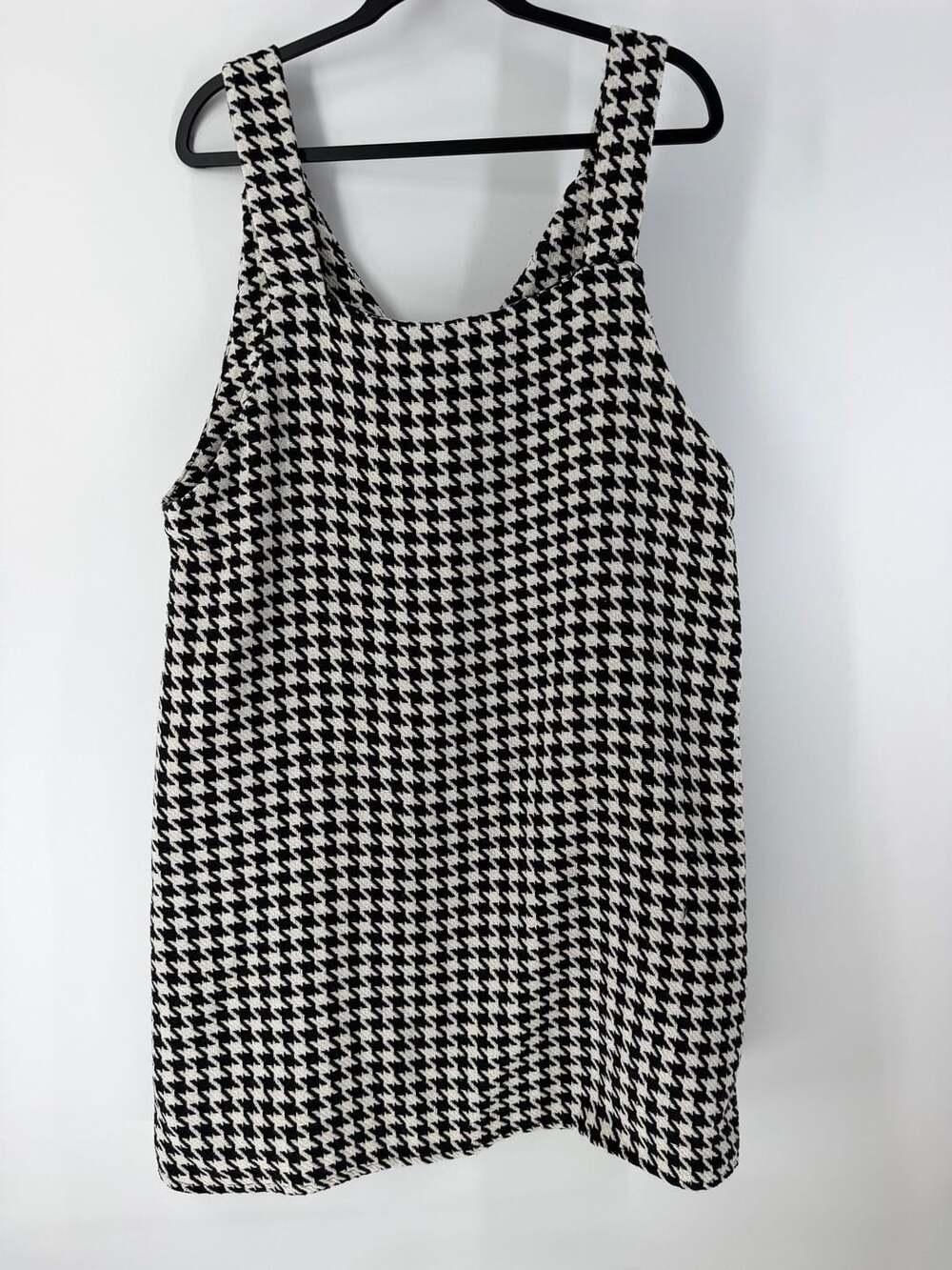 Shein XL Black & Cream Houndstooth Shift Mini Dress Mod Preppy Academia